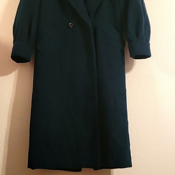 Vintage Liz Baker Wool Shell Long Jacket Double Breasted Overcoat TEAL Sz 8 WARM - Picture 4 of 15